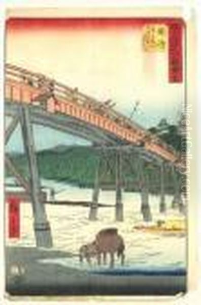 Les Cinquante Trois Vues Celebres Du Tokaido, Okazaki Oil Painting by Utagawa or Ando Hiroshige