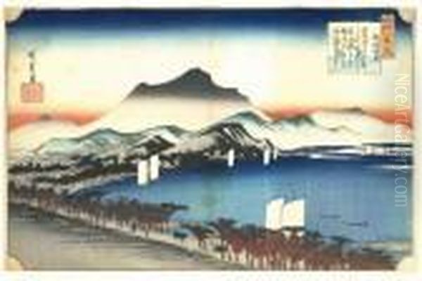 Les Huit Vues Du Lac Biwa Oil Painting by Utagawa or Ando Hiroshige