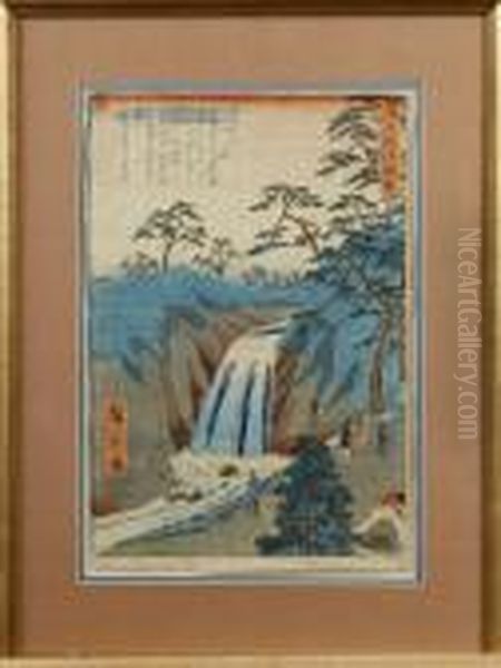 Vattenfall Oil Painting by Utagawa or Ando Hiroshige