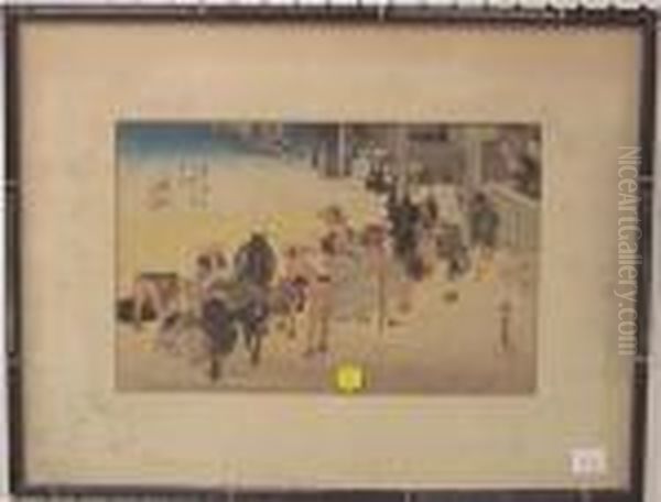 Oban Size Oil Painting by Utagawa or Ando Hiroshige