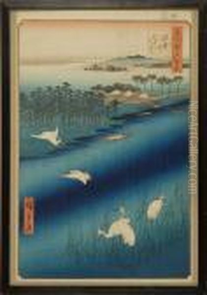 The Sakasai Ferry Oil Painting by Utagawa or Ando Hiroshige