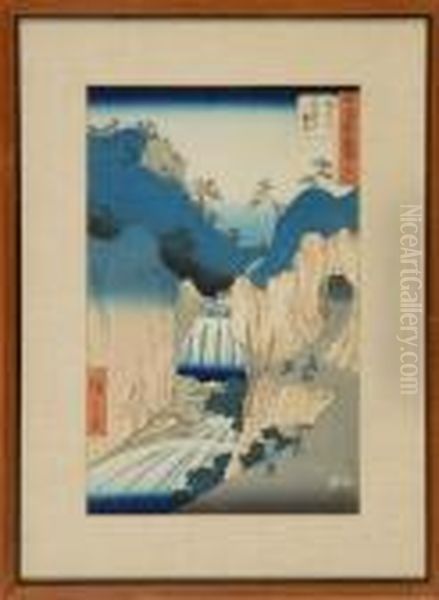 Cave Temple At Sakanoshita Oil Painting by Utagawa or Ando Hiroshige