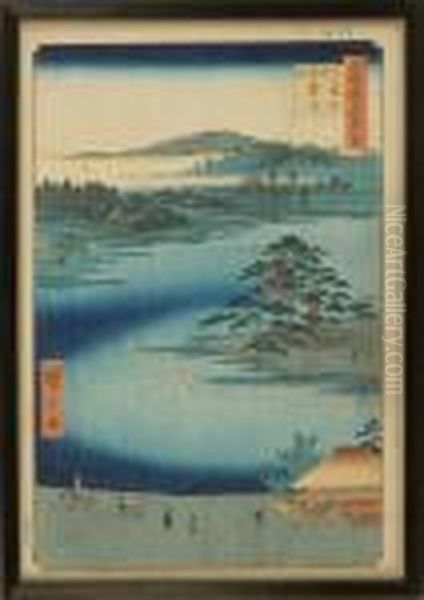 The Pine Of The Hanging Surplice At Senzoku Pond Oil Painting by Utagawa or Ando Hiroshige