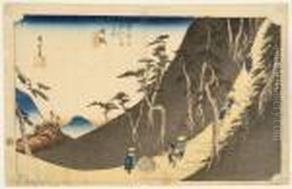 Sayononaka Mountain Near Nissaka Oil Painting by Utagawa or Ando Hiroshige