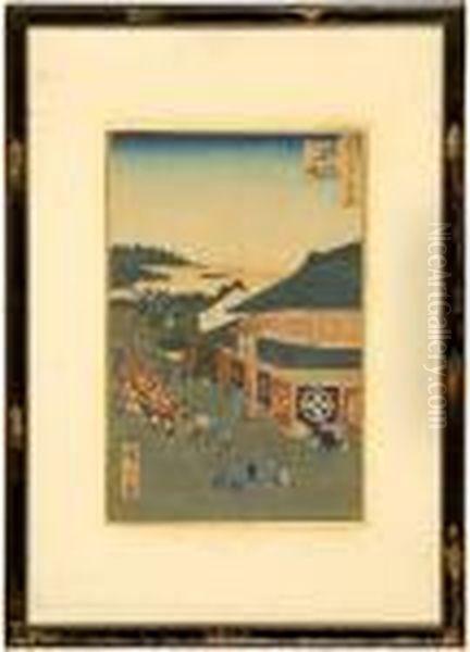 Hirokoji Street In Shitaya Oil Painting by Utagawa or Ando Hiroshige