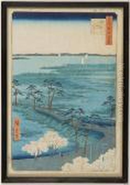 The Original Hachiman Shrine At Suna Village Oil Painting by Utagawa or Ando Hiroshige