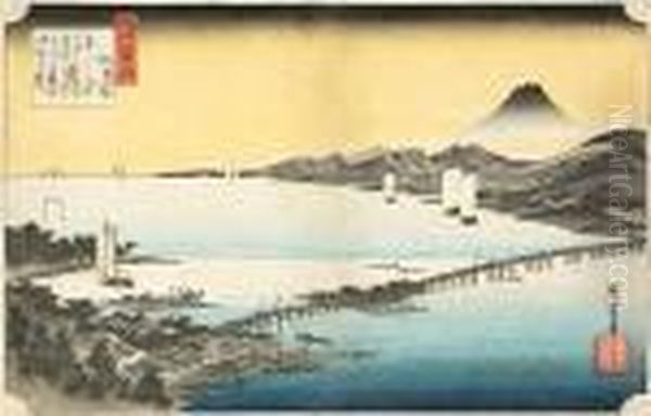 Two Oban Yoko-e Oil Painting by Utagawa or Ando Hiroshige