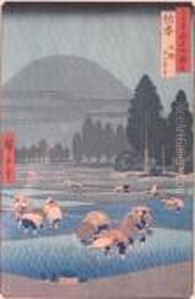 Distant View Of Mt. Oyama Oil Painting by Utagawa or Ando Hiroshige