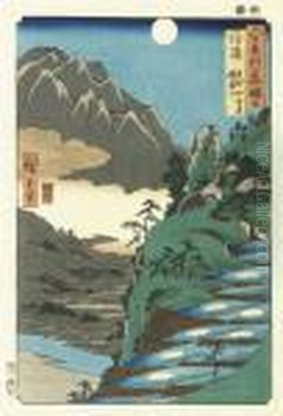 Shinano, Sarashina Tagoto No Tsuki Kyodaisan Oil Painting by Utagawa or Ando Hiroshige