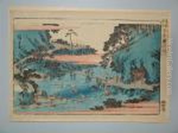 La Riviere Takinogawa A Oji Oil Painting by Utagawa or Ando Hiroshige