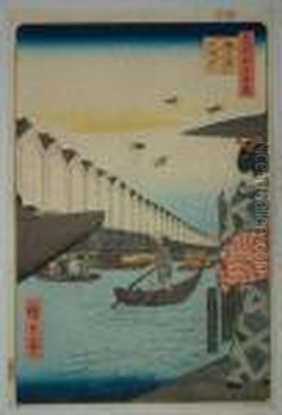 Vues D'edo, Le Bac De Yoroi A Koami Oil Painting by Utagawa or Ando Hiroshige