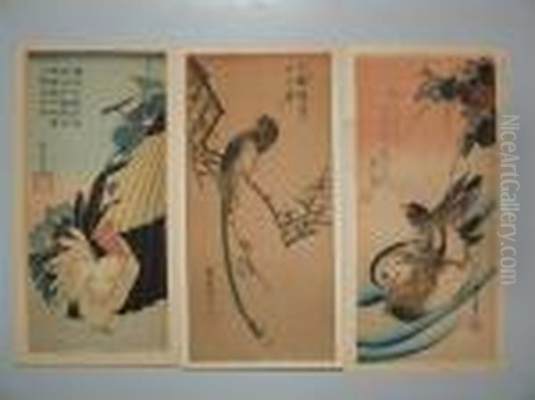 A Sujet D'oiseaux Oil Painting by Utagawa or Ando Hiroshige