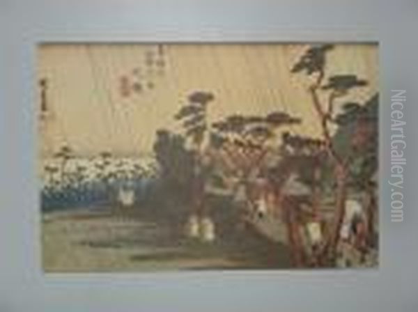 Stations Du Tokaido Oil Painting by Utagawa or Ando Hiroshige