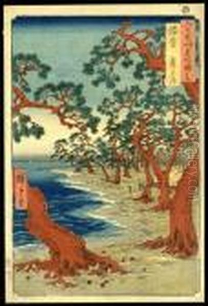 Maiko Beach In Harima Province Oil Painting by Utagawa or Ando Hiroshige