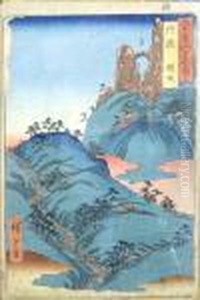 Vue De Montagne Oil Painting by Utagawa or Ando Hiroshige