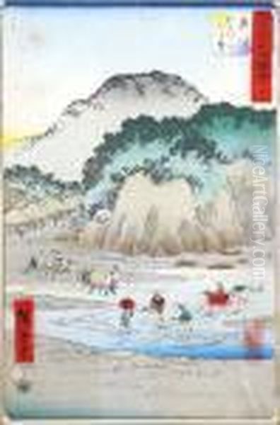 Vue De Riviere Animee Oil Painting by Utagawa or Ando Hiroshige