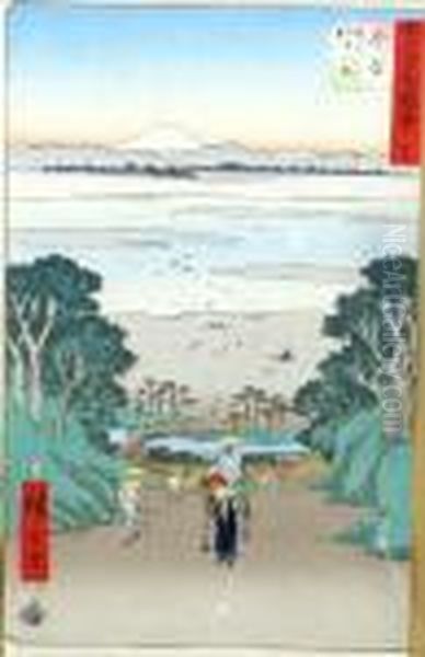 Chemin Arbore Et Mont Fuji Oil Painting by Utagawa or Ando Hiroshige