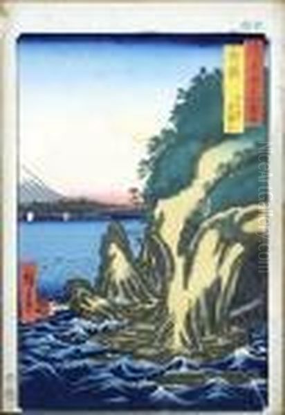 Falaise Et Mont Fuji Oil Painting by Utagawa or Ando Hiroshige