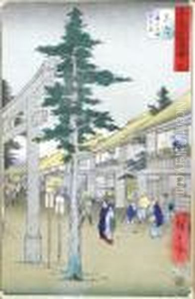 Ruelle Animee Oil Painting by Utagawa or Ando Hiroshige