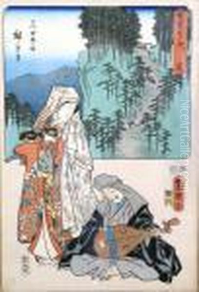 Deux Acteurs Oil Painting by Utagawa or Ando Hiroshige