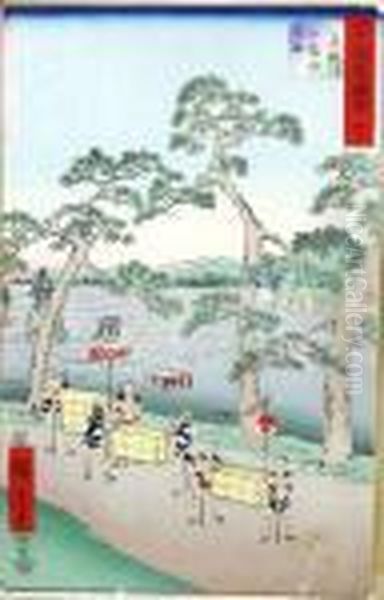 Les Portefaix Oil Painting by Utagawa or Ando Hiroshige