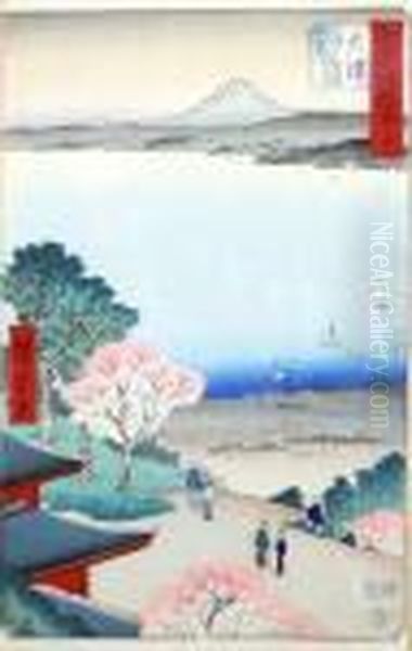 Sakura Et Mont Fuji Oil Painting by Utagawa or Ando Hiroshige