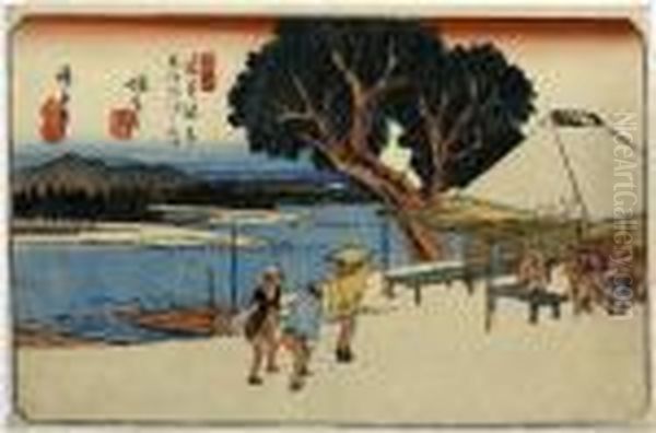 Shionada, From The Series Kisokaido Rokujukyu Tsugi Oil Painting by Utagawa or Ando Hiroshige