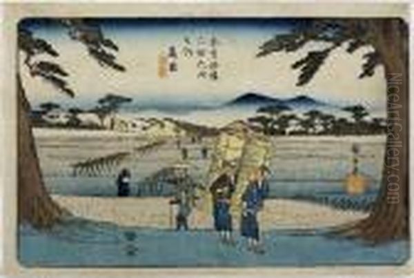 Takamiya From The Series Kisokaido Rokujukyu Tsugi Oil Painting by Utagawa or Ando Hiroshige