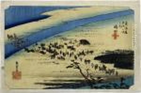 Shimada, From The Series Tokaido Gojusan Tsugi Oil Painting by Utagawa or Ando Hiroshige