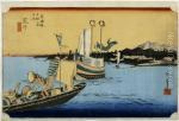 Arai, From The Series Tokaido Gojusan Tsugi Oil Painting by Utagawa or Ando Hiroshige