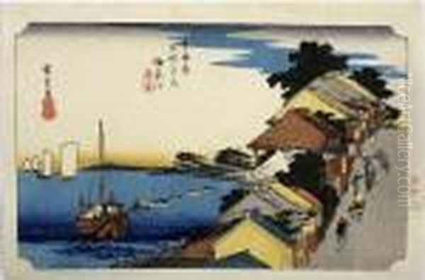 Kanagawa, From The Series Tokaido Gojusan Tsugi Oil Painting by Utagawa or Ando Hiroshige