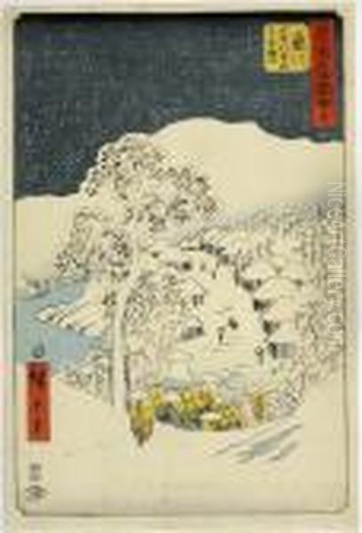 Fujikawa, From The Series Gojusan Tsugi Meishozue Oil Painting by Utagawa or Ando Hiroshige