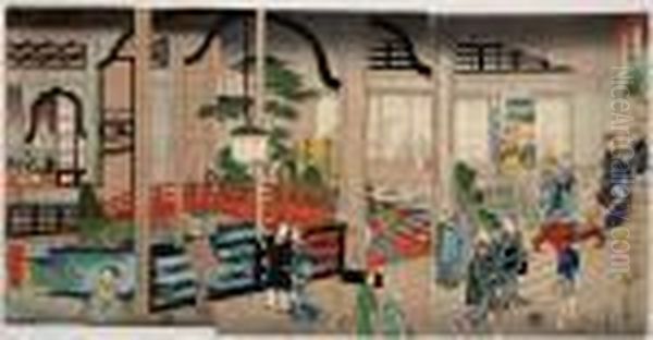 Gankiro In Yokohama Oil Painting by Utagawa or Ando Hiroshige