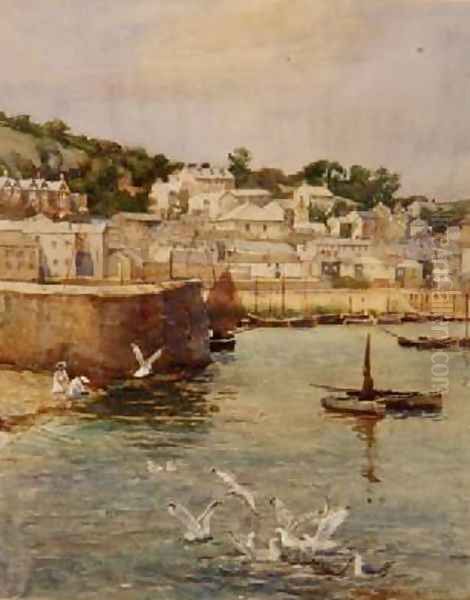 A Cornish Harbour Oil Painting by Henry Martin