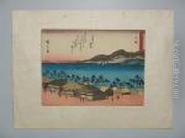 Kyoka Tokaido Oil Painting by Utagawa or Ando Hiroshige