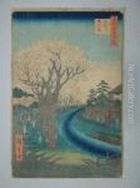 La Floraison Des Cerisiers Au Bord De La Riviere Oil Painting by Utagawa or Ando Hiroshige