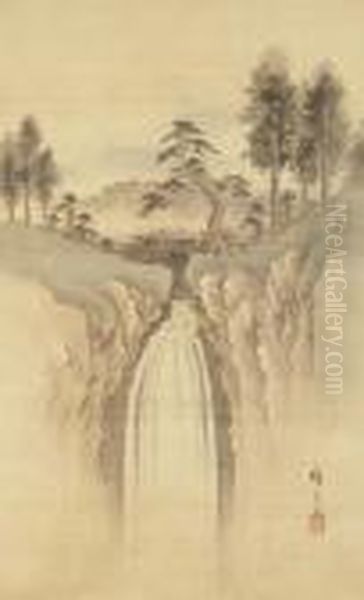 Juniso Waterfall In Musashi Province Oil Painting by Utagawa or Ando Hiroshige