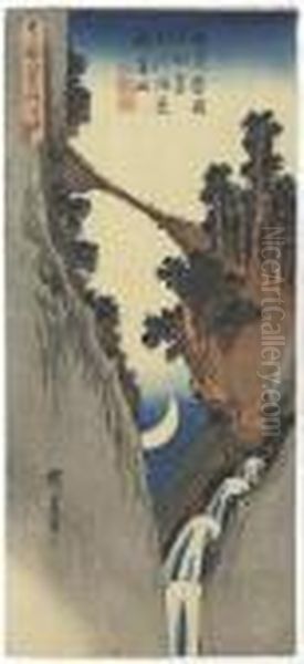 Yumiharizuki Oil Painting by Utagawa or Ando Hiroshige