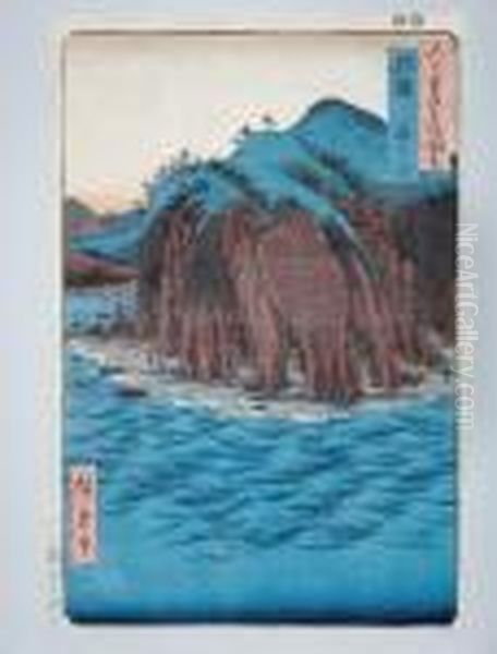 Les Rochers A Oyashirazu Dans La Province D'echigo Oil Painting by Utagawa or Ando Hiroshige