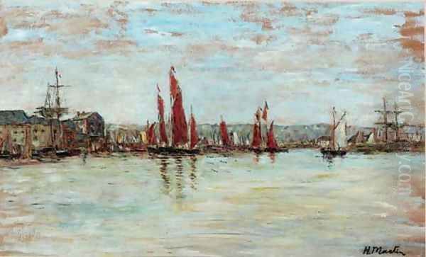 Ships in harbour Oil Painting by Henry Martin