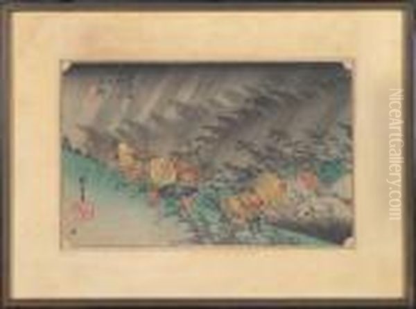 Tokaido Road Station 46 Shona Woodblock Print. Oil Painting by Utagawa or Ando Hiroshige