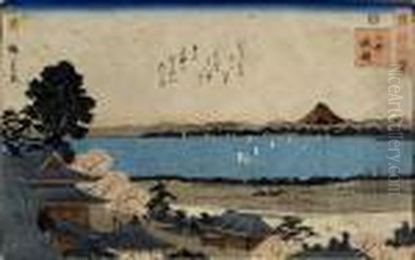 Lac Et Mont Fuji. Oil Painting by Utagawa or Ando Hiroshige