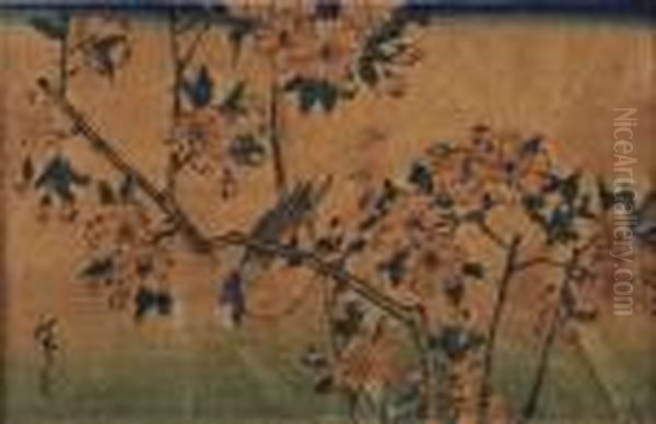 Oiseau Dans Un Arbre Sakura Oil Painting by Utagawa or Ando Hiroshige