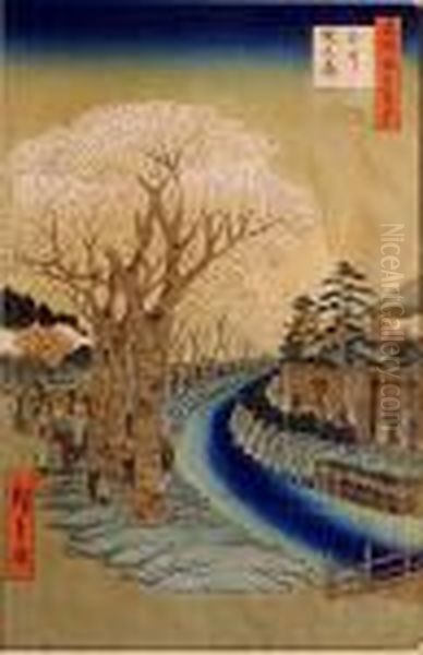 Les Cerisiers Du Japon Oil Painting by Utagawa or Ando Hiroshige