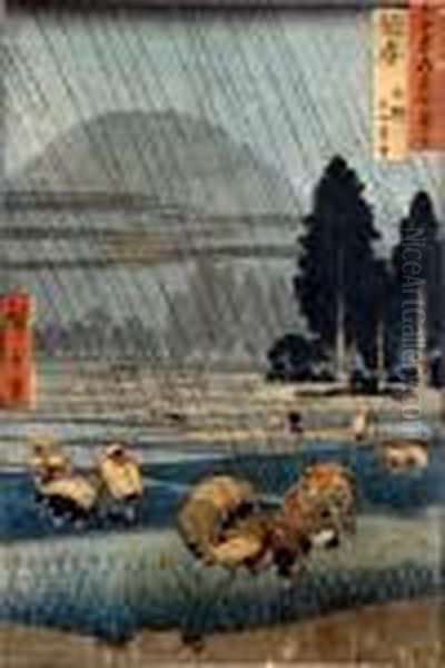 Les Rizieres Sous La Pluie Oil Painting by Utagawa or Ando Hiroshige