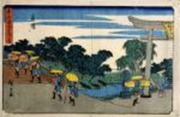 La Traversee Du Pont Oil Painting by Utagawa or Ando Hiroshige