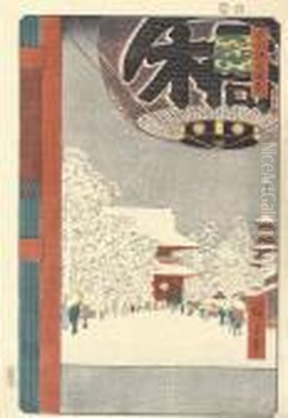 Asakusa, Kinryuzan Oil Painting by Utagawa or Ando Hiroshige