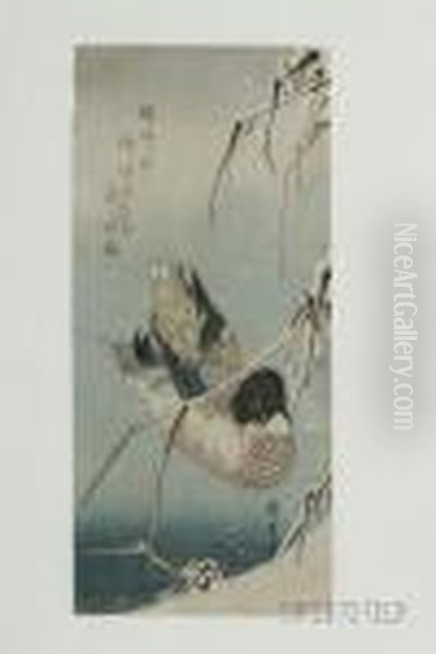 Wild Duck In Snowypond Oil Painting by Utagawa or Ando Hiroshige