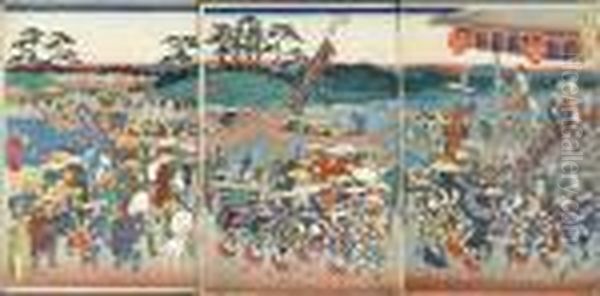 Ise Jingu Oil Painting by Utagawa or Ando Hiroshige