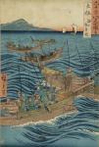 Fishing Bonitos In Tosa: Oil Painting by Utagawa or Ando Hiroshige